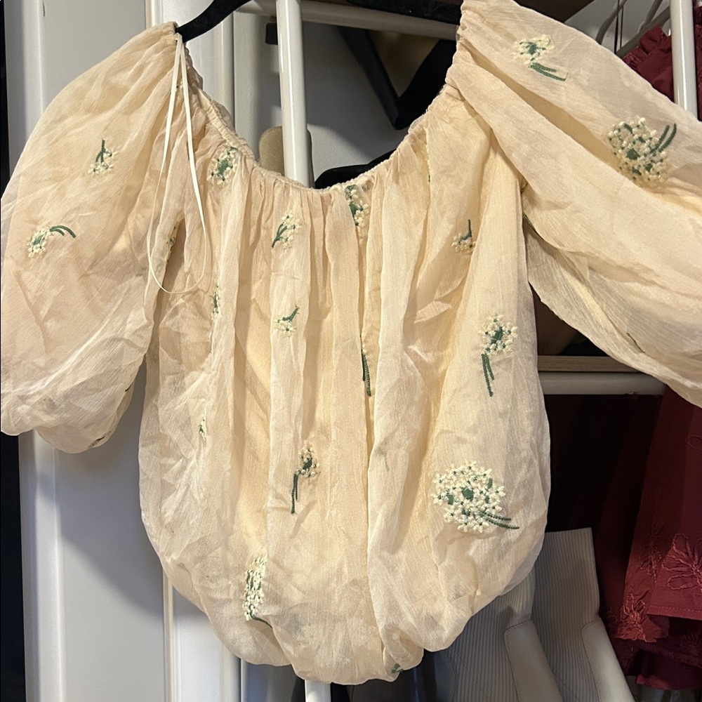 Vici Cream Floral Embroidered Blouse